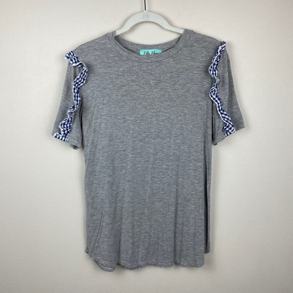 Filly Flair Gingham Ruffle Sleeve Tee - Size Medium